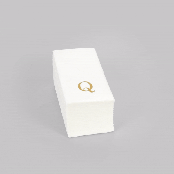Luxenap Rectangle Gold Letter Q White Paper Linen-Feel Guest Towel / Napkin - Air Laid, Sans Serif Font - 15 3/4" x 8" - 2000 count box