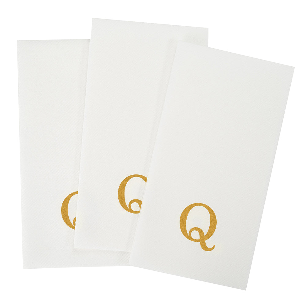 Luxenap Rectangle Gold Letter Q White Paper Linen-Feel Guest Towel / Napkin - Air Laid, Sans Serif Font - 15 3/4" x 8" - 2000 count box