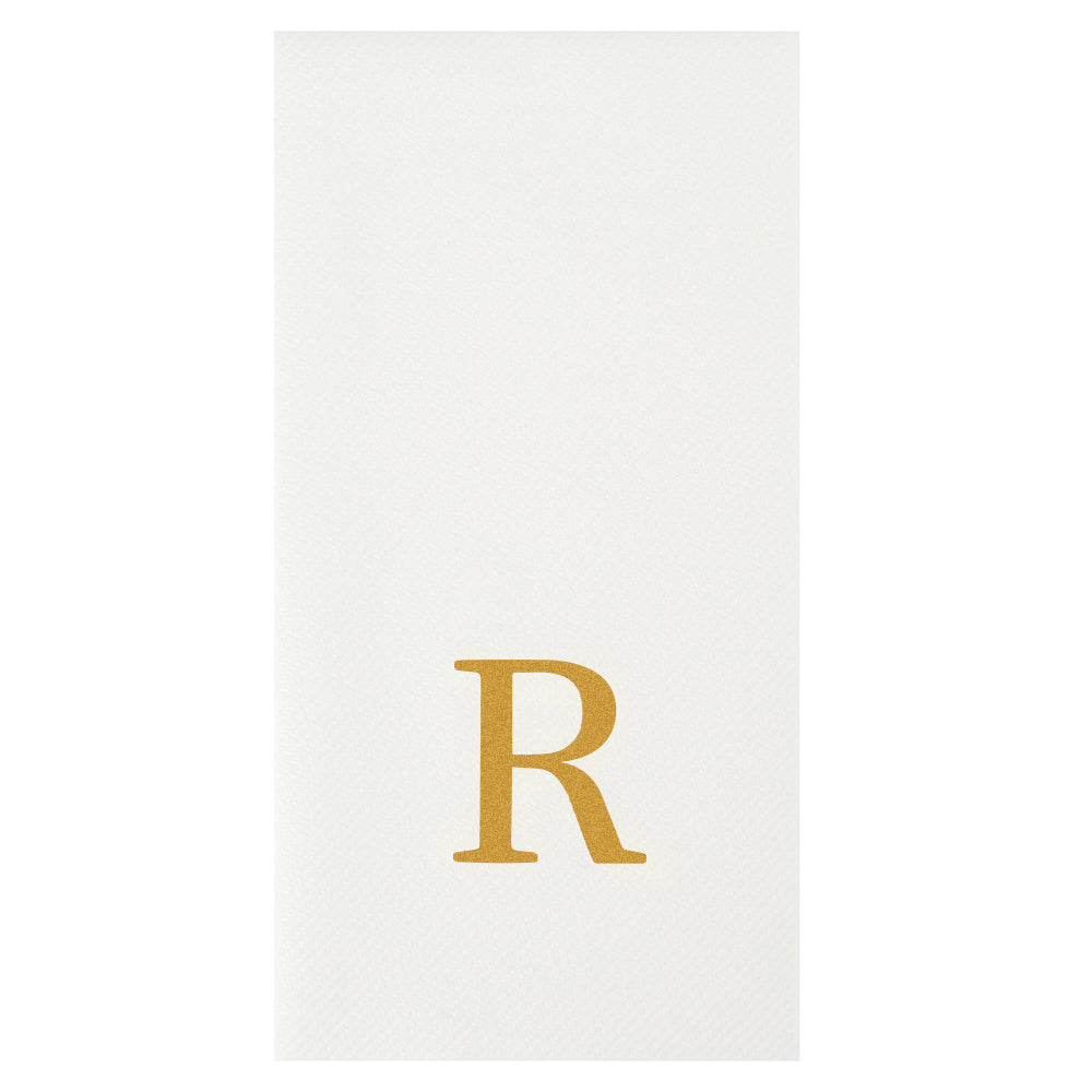 Luxenap Rectangle Gold Letter R White Paper Linen-Feel Guest Towel / Napkin - Air Laid, Sans Serif Font - 15 3/4" x 8" - 50 count box