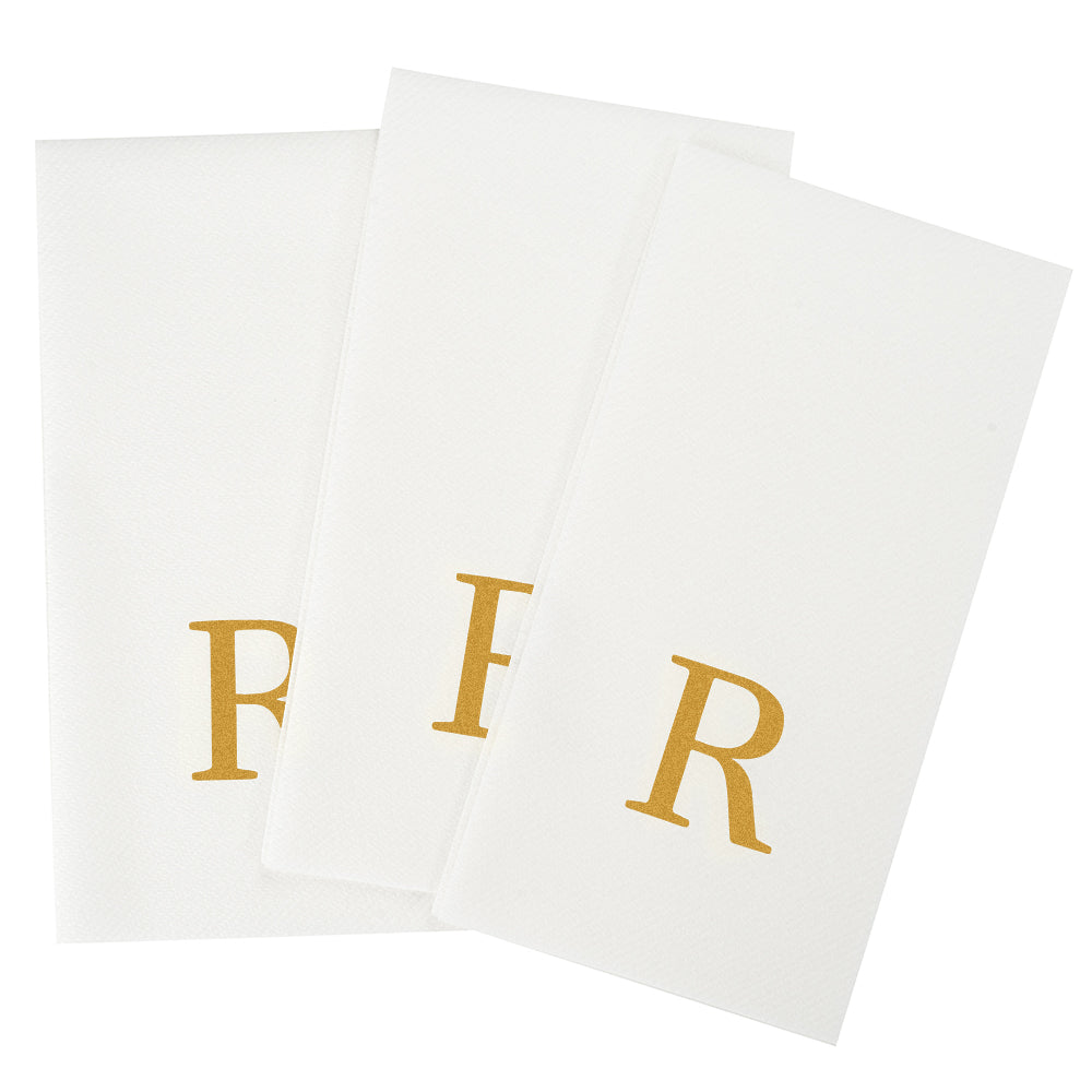 Luxenap Rectangle Gold Letter R White Paper Linen-Feel Guest Towel / Napkin - Air Laid, Sans Serif Font - 15 3/4" x 8" - 50 count box