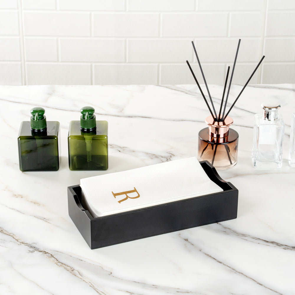 Luxenap Rectangle Gold Letter R White Paper Linen-Feel Guest Towel / Napkin - Air Laid, Sans Serif Font - 15 3/4" x 8" - 50 count box