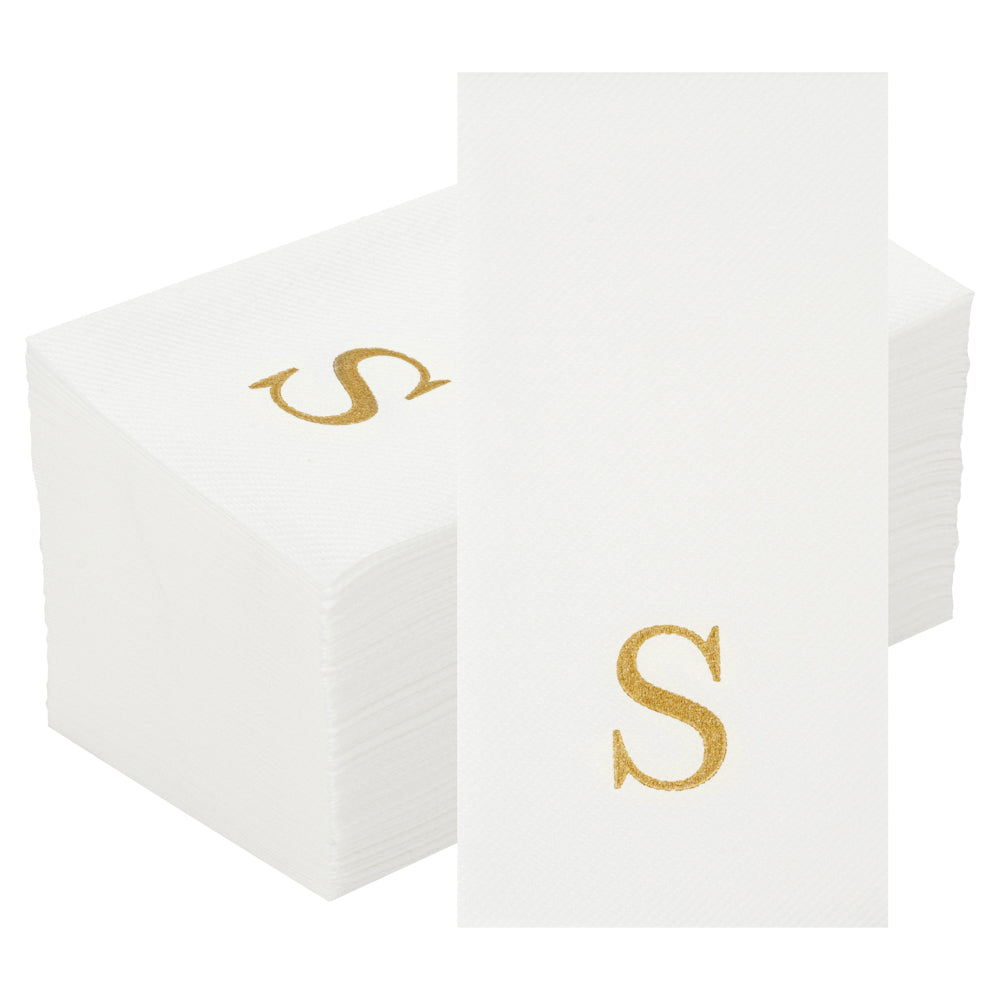 Luxenap Rectangle Gold Letter S White Paper Linen-Feel Guest Towel / Napkin - Air Laid, Sans Serif Font - 15 3/4" x 8" - 50 count box