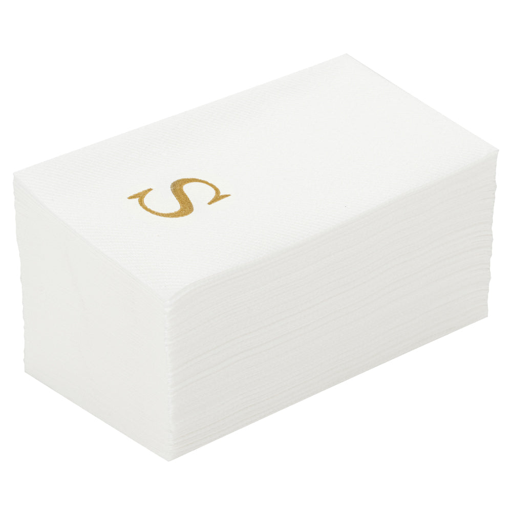 Luxenap Rectangle Gold Letter S White Paper Linen-Feel Guest Towel / Napkin - Air Laid, Sans Serif Font - 15 3/4" x 8" - 50 count box