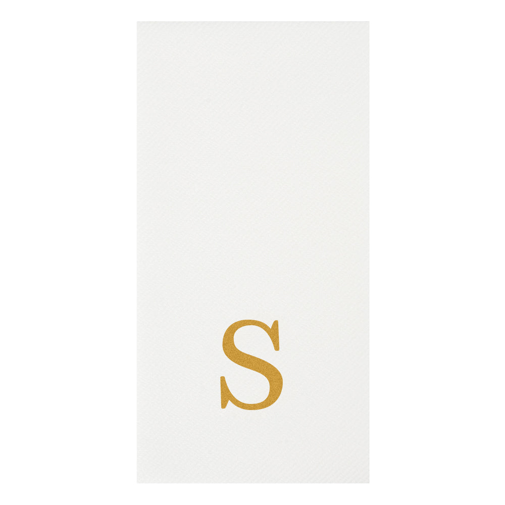 Luxenap Rectangle Gold Letter S White Paper Linen-Feel Guest Towel / Napkin - Air Laid, Sans Serif Font - 15 3/4" x 8" - 50 count box