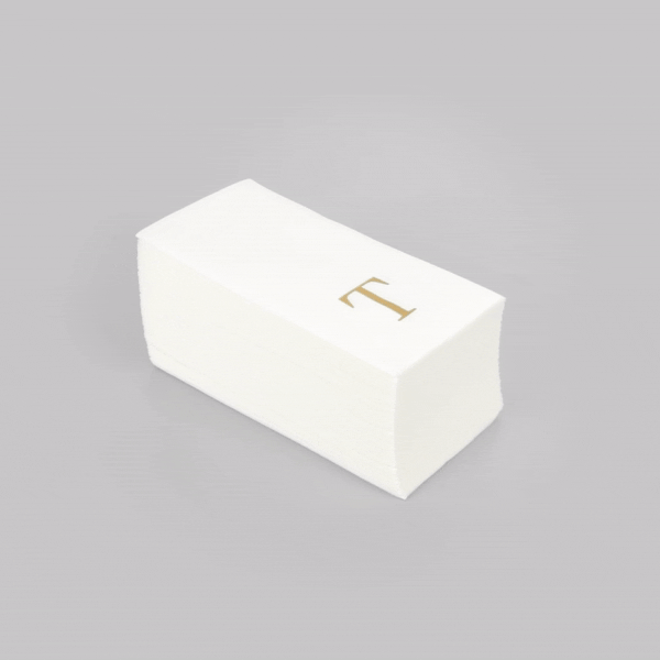 Luxenap Rectangle Gold Letter T White Paper Linen-Feel Guest Towel / Napkin - Air Laid, Sans Serif Font - 15 3/4" x 8" - 2000 count box