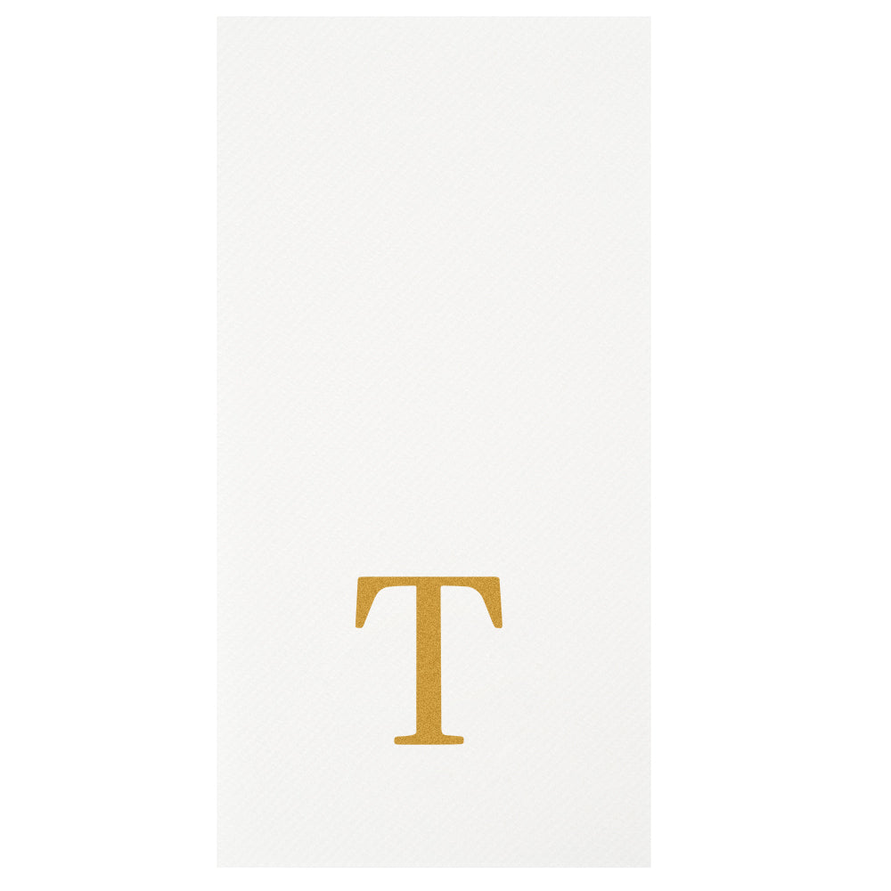 Luxenap Rectangle Gold Letter T White Paper Linen-Feel Guest Towel / Napkin - Air Laid, Sans Serif Font - 15 3/4" x 8" - 2000 count box