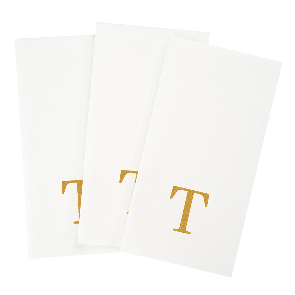 Luxenap Rectangle Gold Letter T White Paper Linen-Feel Guest Towel / Napkin - Air Laid, Sans Serif Font - 15 3/4" x 8" - 2000 count box