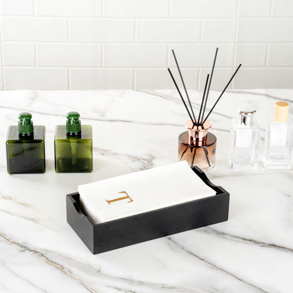 Luxenap Rectangle Gold Letter T White Paper Linen-Feel Guest Towel / Napkin - Air Laid, Sans Serif Font - 15 3/4" x 8" - 2000 count box