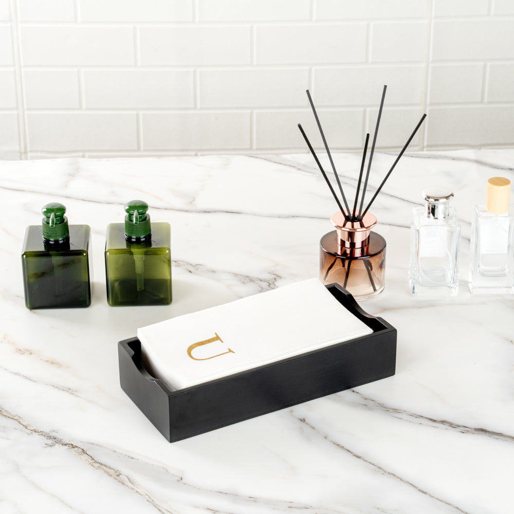 Luxenap Rectangle Gold Letter U White Paper Linen-Feel Guest Towel / Napkin - Air Laid, Sans Serif Font - 15 3/4" x 8" - 2000 count box
