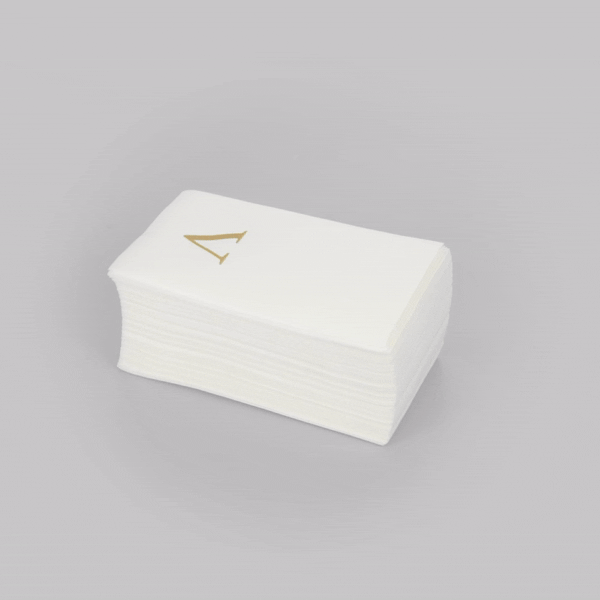 Luxenap Rectangle Gold Letter V White Paper Linen-Feel Guest Towel / Napkin - Air Laid, Sans Serif Font - 15 3/4" x 8" - 50 count box