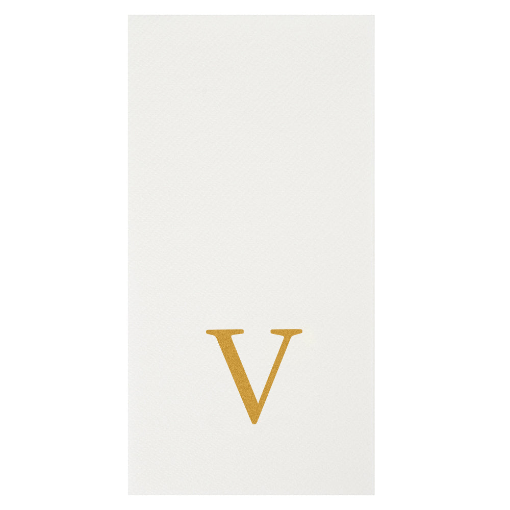 Luxenap Rectangle Gold Letter V White Paper Linen-Feel Guest Towel / Napkin - Air Laid, Sans Serif Font - 15 3/4" x 8" - 50 count box