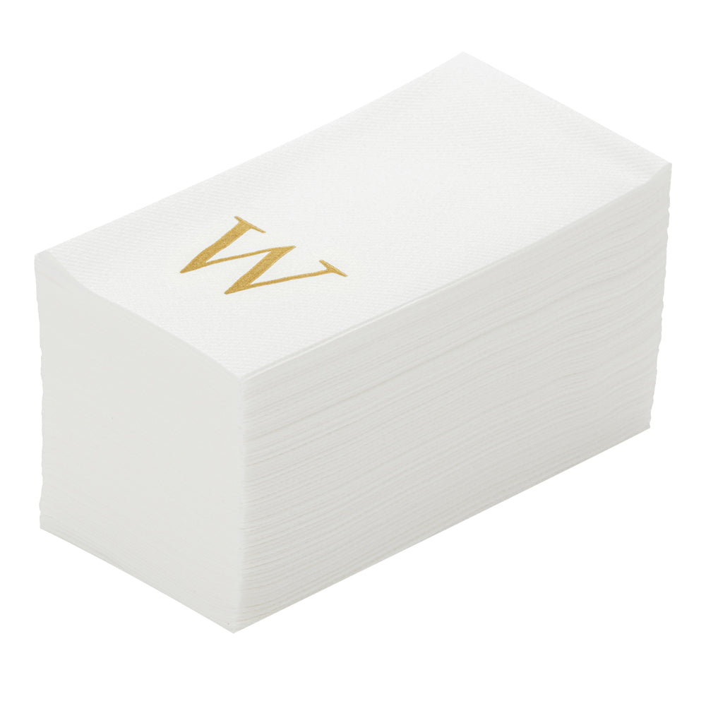 Luxenap Rectangle Gold Letter W White Paper Linen-Feel Guest Towel / Napkin - Air Laid, Sans Serif Font - 15 3/4" x 8" - 50 count box