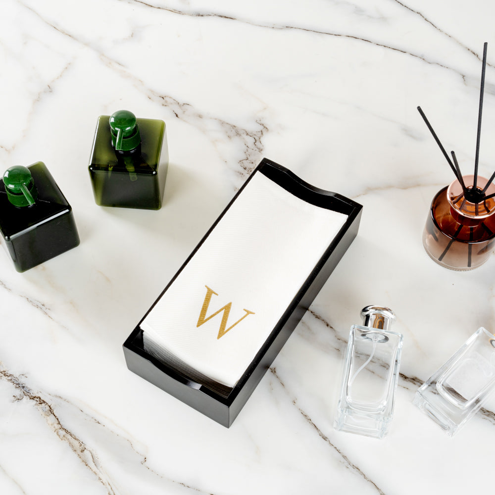 Luxenap Rectangle Gold Letter W White Paper Linen-Feel Guest Towel / Napkin - Air Laid, Sans Serif Font - 15 3/4" x 8" - 50 count box