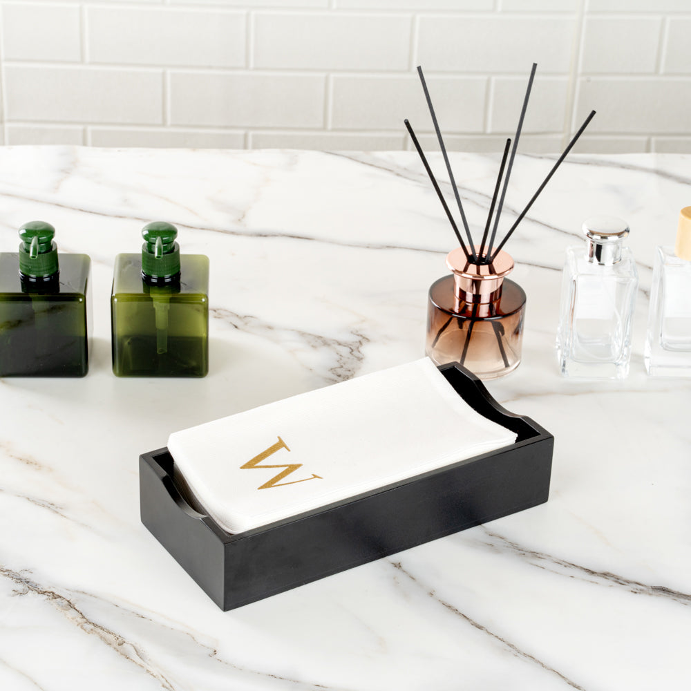Luxenap Rectangle Gold Letter W White Paper Linen-Feel Guest Towel / Napkin - Air Laid, Sans Serif Font - 15 3/4" x 8" - 2000 count box