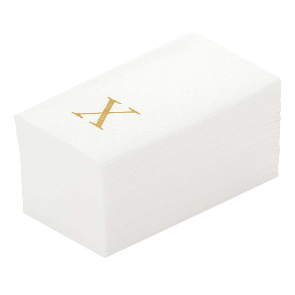 Luxenap Rectangle Gold Letter X White Paper Linen-Feel Guest Towel / Napkin - Air Laid, Sans Serif Font - 15 3/4" x 8" - 50 count box