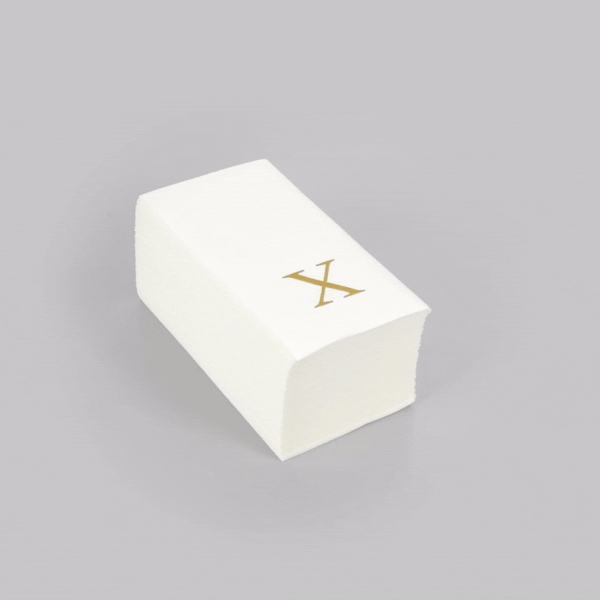 Luxenap Rectangle Gold Letter X White Paper Linen-Feel Guest Towel / Napkin - Air Laid, Sans Serif Font - 15 3/4" x 8" - 50 count box
