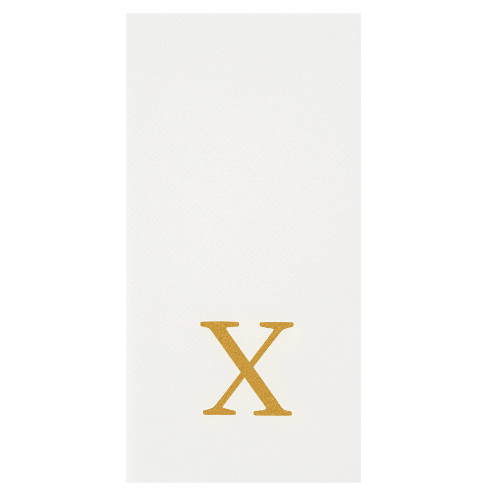 Luxenap Rectangle Gold Letter X White Paper Linen-Feel Guest Towel / Napkin - Air Laid, Sans Serif Font - 15 3/4" x 8" - 50 count box