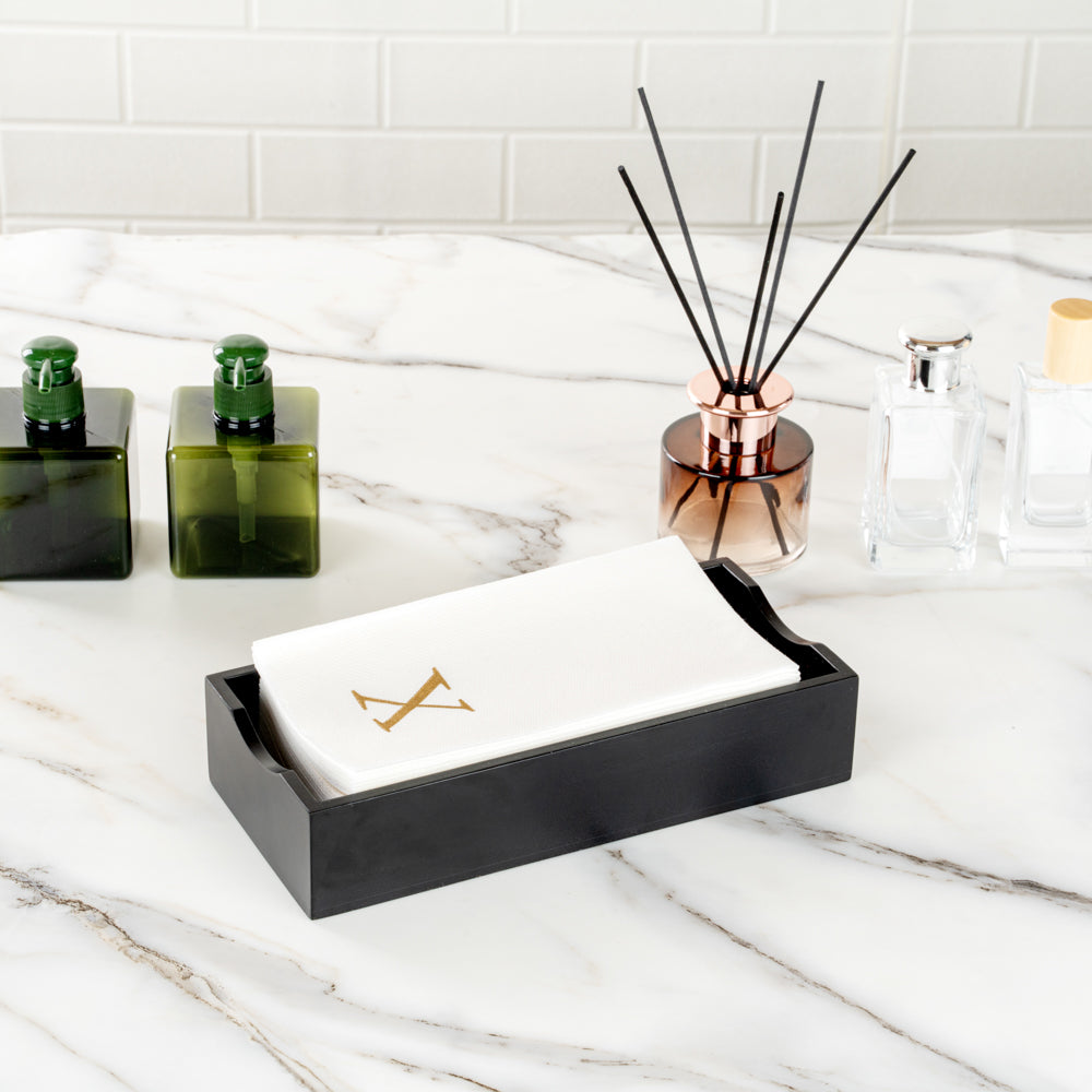 Luxenap Rectangle Gold Letter X White Paper Linen-Feel Guest Towel / Napkin - Air Laid, Sans Serif Font - 15 3/4" x 8" - 50 count box
