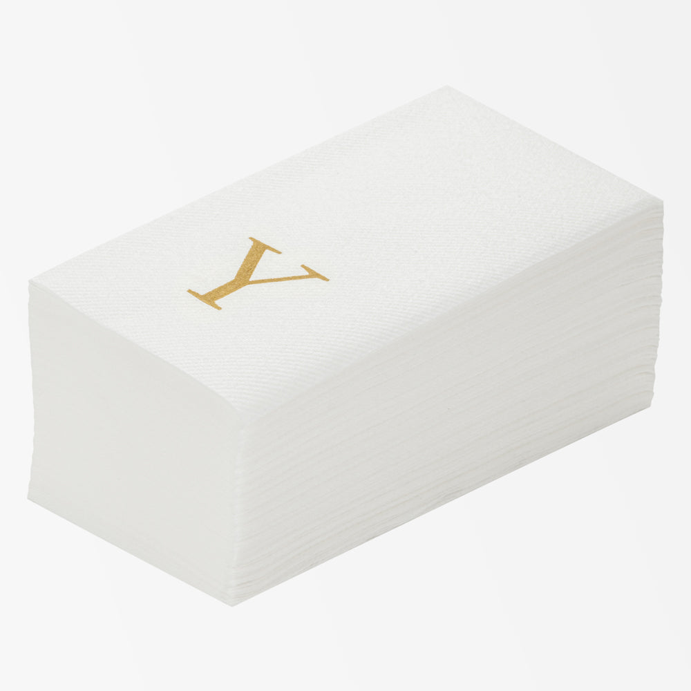 Luxenap Rectangle Gold Letter Y White Paper Linen-Feel Guest Towel / Napkin - Air Laid, Sans Serif Font - 15 3/4" x 8" - 50 count box