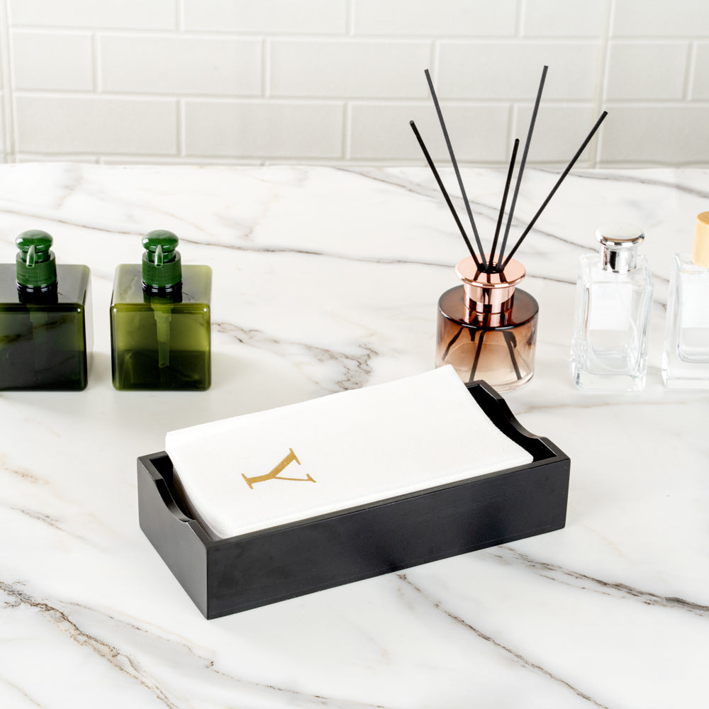 Luxenap Rectangle Gold Letter Y White Paper Linen-Feel Guest Towel / Napkin - Air Laid, Sans Serif Font - 15 3/4" x 8" - 50 count box