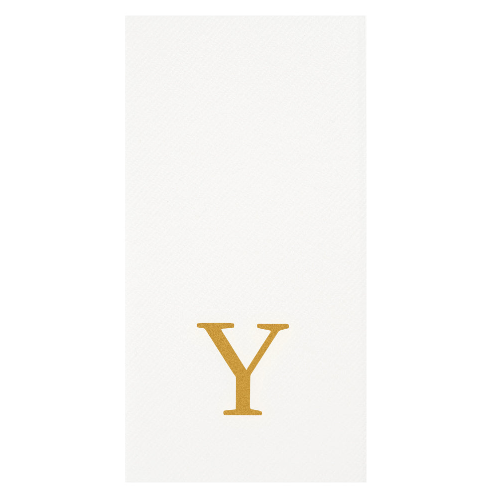 Luxenap Rectangle Gold Letter Y White Paper Linen-Feel Guest Towel / Napkin - Air Laid, Sans Serif Font - 15 3/4" x 8" - 2000 count box