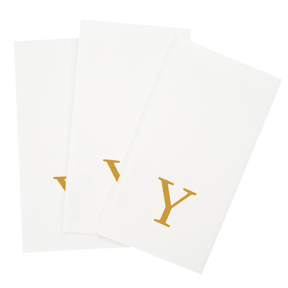 Luxenap Rectangle Gold Letter Y White Paper Linen-Feel Guest Towel / Napkin - Air Laid, Sans Serif Font - 15 3/4" x 8" - 2000 count box