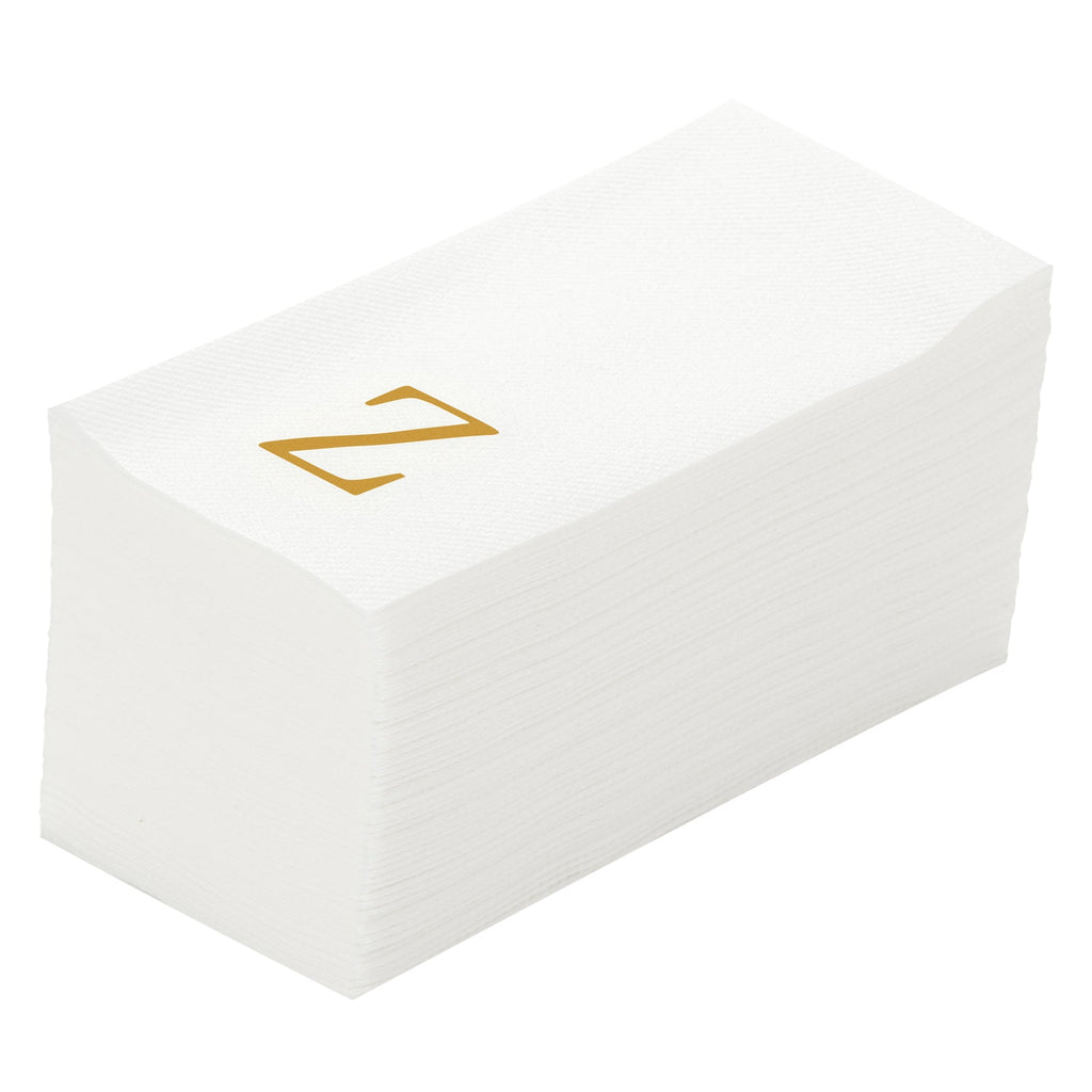 Luxenap Rectangle Gold Letter Z White Paper Linen-Feel Guest Towel / Napkin - Air Laid, Sans Serif Font - 15 3/4" x 8" - 50 count box