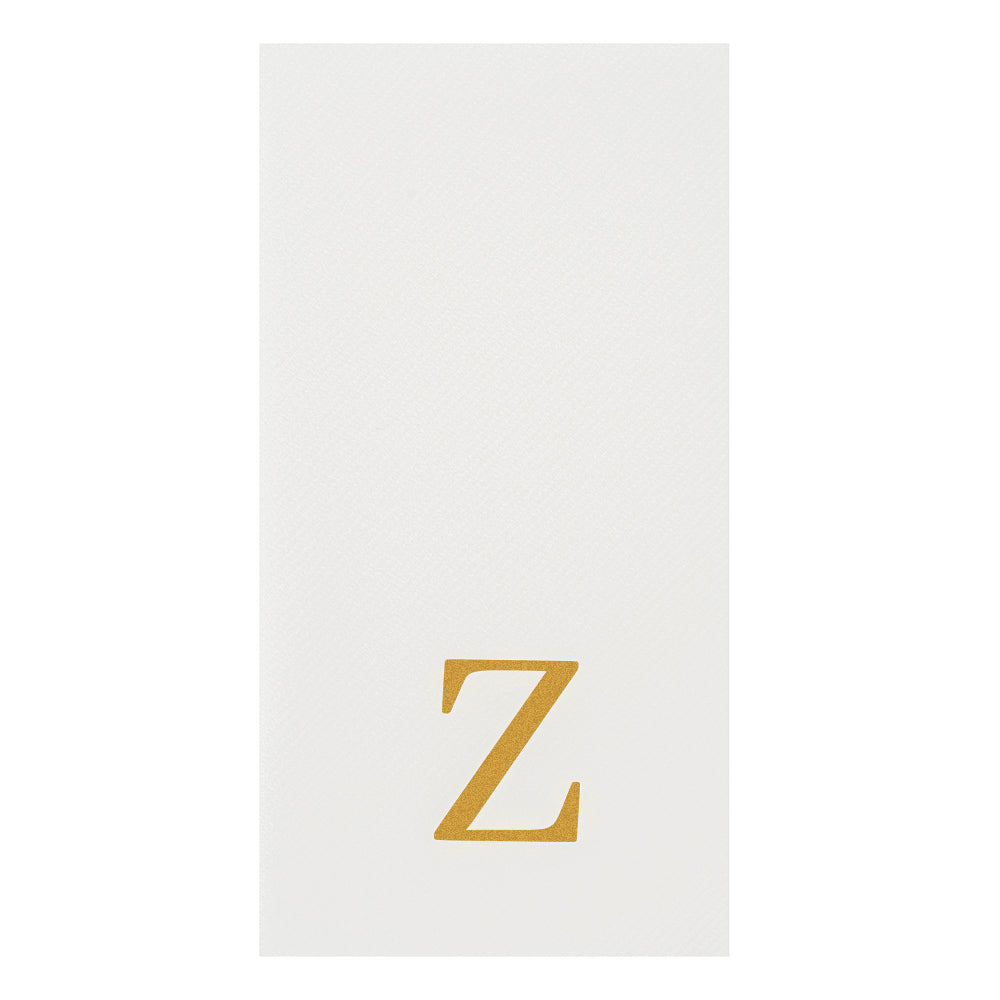 Luxenap Rectangle Gold Letter Z White Paper Linen-Feel Guest Towel / Napkin - Air Laid, Sans Serif Font - 15 3/4" x 8" - 50 count box