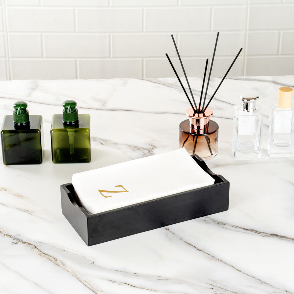 Luxenap Rectangle Gold Letter Z White Paper Linen-Feel Guest Towel / Napkin - Air Laid, Sans Serif Font - 15 3/4" x 8" - 50 count box