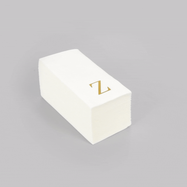 Luxenap Rectangle Gold Letter Z White Paper Linen-Feel Guest Towel / Napkin - Air Laid, Sans Serif Font - 15 3/4" x 8" - 2000 count box