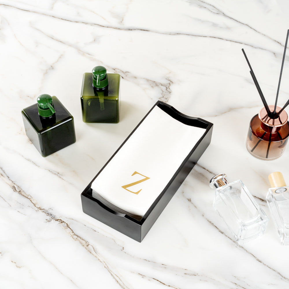 Luxenap Rectangle Gold Letter Z White Paper Linen-Feel Guest Towel / Napkin - Air Laid, Sans Serif Font - 15 3/4" x 8" - 2000 count box