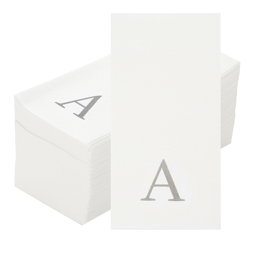 Luxenap Rectangle Silver Letter A White Paper Linen-Feel Guest Towel / Napkin - Air Laid, Sans Serif Font - 15 3/4" x 8" - 50 count box