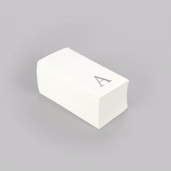 Luxenap Rectangle Silver Letter A White Paper Linen-Feel Guest Towel / Napkin - Air Laid, Sans Serif Font - 15 3/4" x 8" - 50 count box