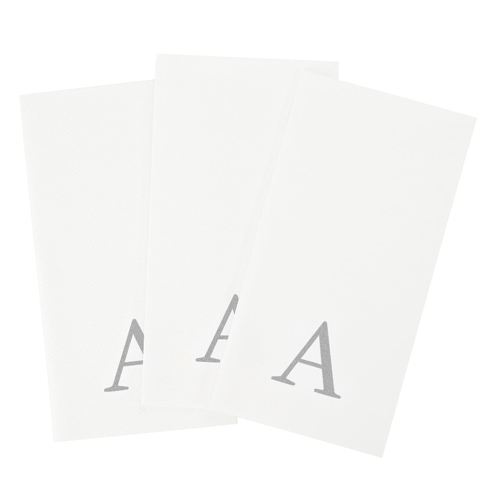 Luxenap Rectangle Silver Letter A White Paper Linen-Feel Guest Towel / Napkin - Air Laid, Sans Serif Font - 15 3/4" x 8" - 50 count box