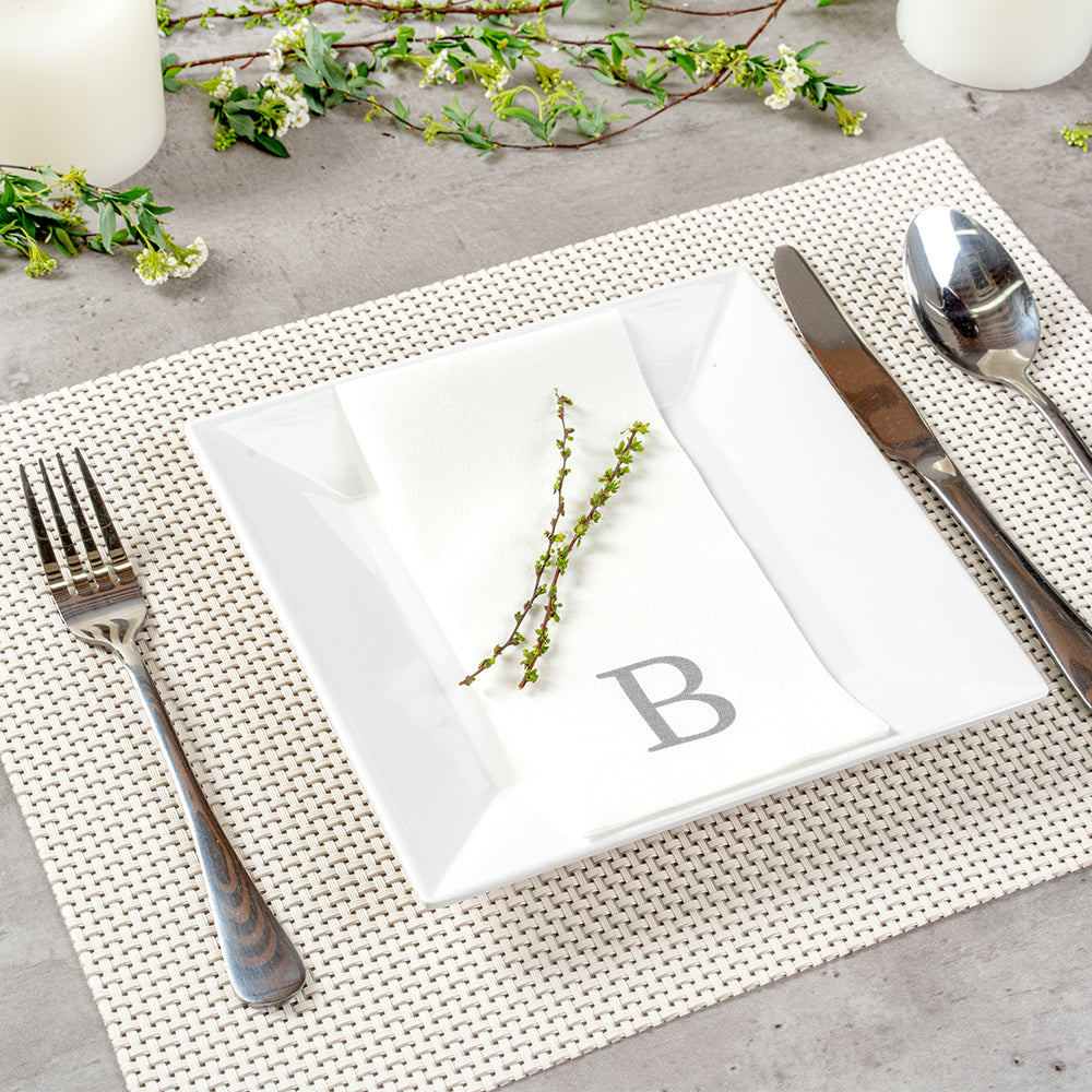 Luxenap Rectangle Silver Letter B White Paper Linen-Feel Guest Towel / Napkin - Air Laid, Sans Serif Font - 15 3/4" x 8" - 2000 count box