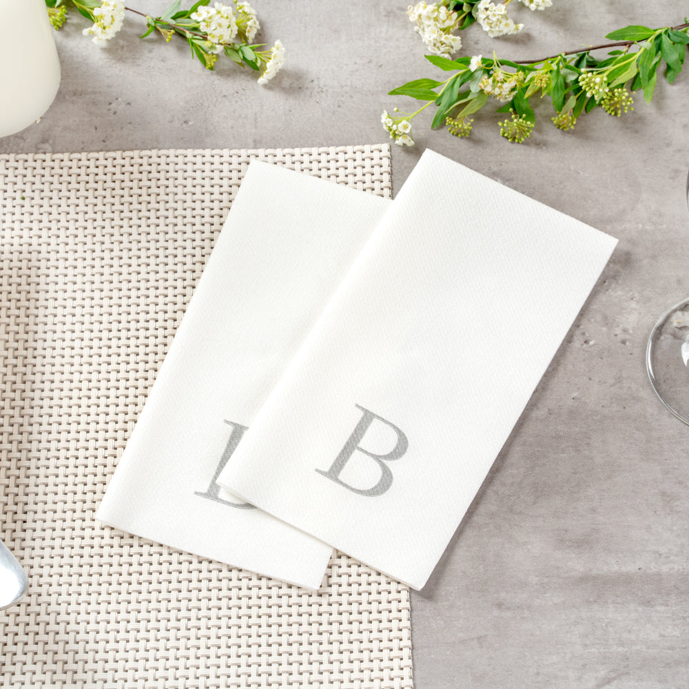Luxenap Rectangle Silver Letter B White Paper Linen-Feel Guest Towel / Napkin - Air Laid, Sans Serif Font - 15 3/4" x 8" - 2000 count box