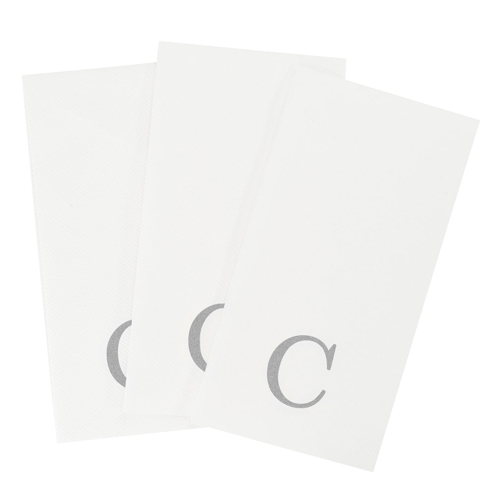 Luxenap Rectangle Silver Letter C White Paper Linen-Feel Guest Towel / Napkin - Air Laid, Sans Serif Font - 15 3/4" x 8" - 2000 count box
