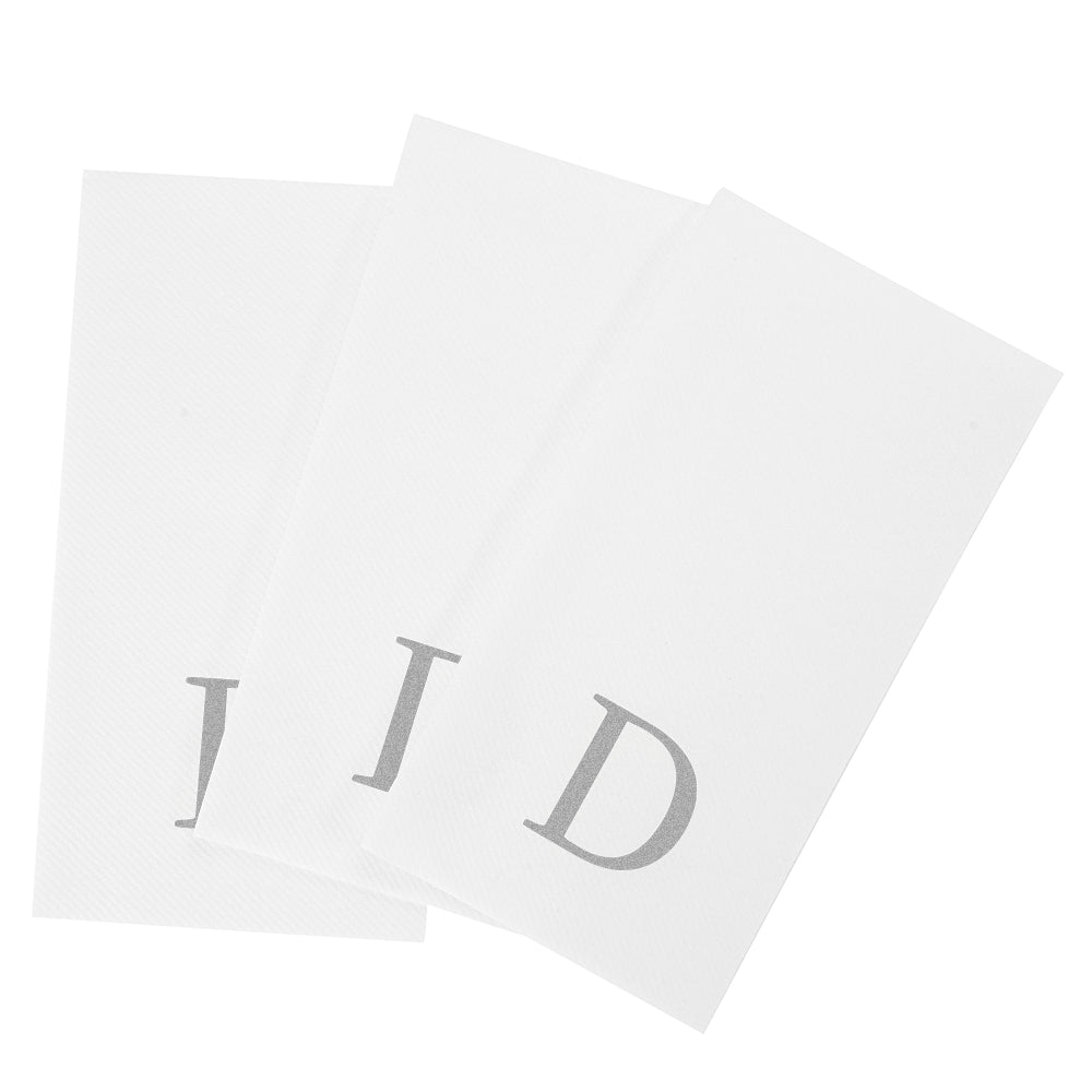 Luxenap Rectangle Silver Letter D White Paper Linen-Feel Guest Towel / Napkin - Air Laid, Sans Serif Font - 15 3/4" x 8" - 50 count box
