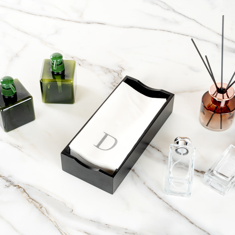Luxenap Rectangle Silver Letter D White Paper Linen-Feel Guest Towel / Napkin - Air Laid, Sans Serif Font - 15 3/4" x 8" - 50 count box