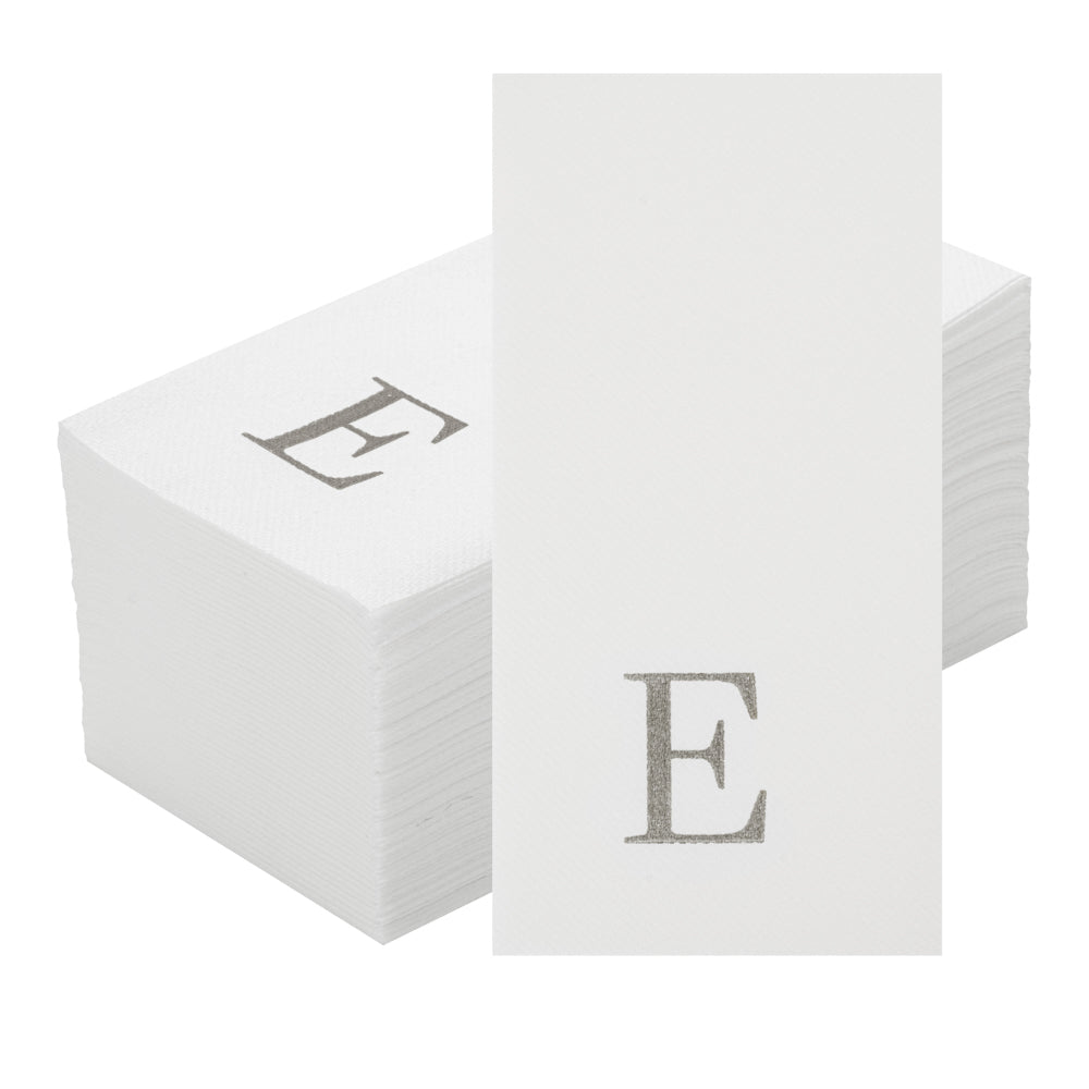 Luxenap Rectangle Silver Letter E White Paper Linen-Feel Guest Towel / Napkin - Air Laid, Sans Serif Font - 15 3/4" x 8" - 2000 count box