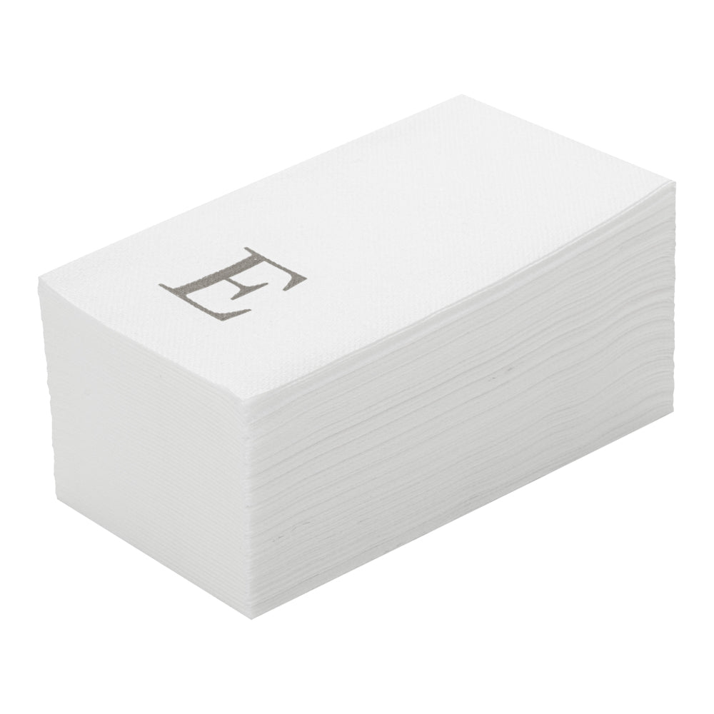 Luxenap Rectangle Silver Letter E White Paper Linen-Feel Guest Towel / Napkin - Air Laid, Sans Serif Font - 15 3/4" x 8" - 2000 count box