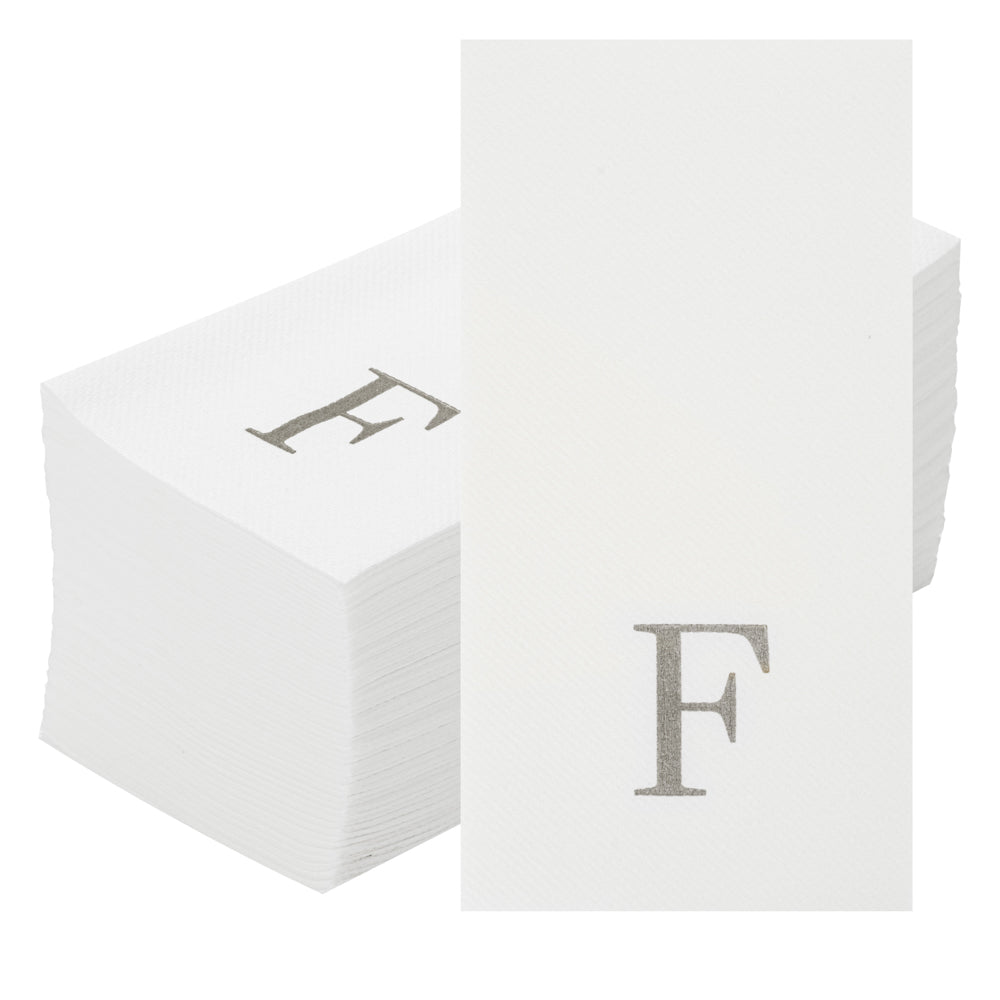 Luxenap Rectangle Silver Letter F White Paper Linen-Feel Guest Towel / Napkin - Air Laid, Sans Serif Font - 15 3/4" x 8" - 2000 count box