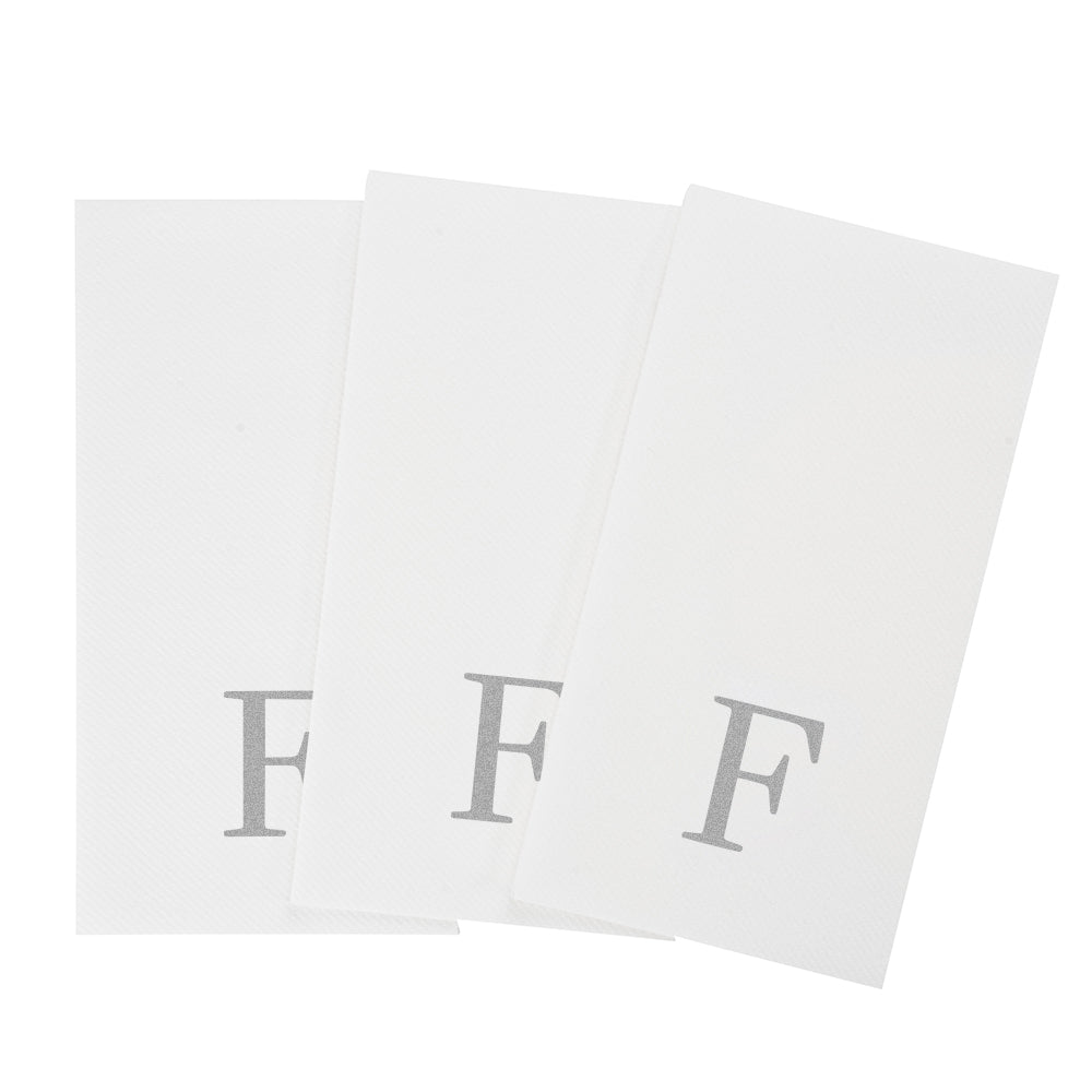 Luxenap Rectangle Silver Letter F White Paper Linen-Feel Guest Towel / Napkin - Air Laid, Sans Serif Font - 15 3/4" x 8" - 50 count box
