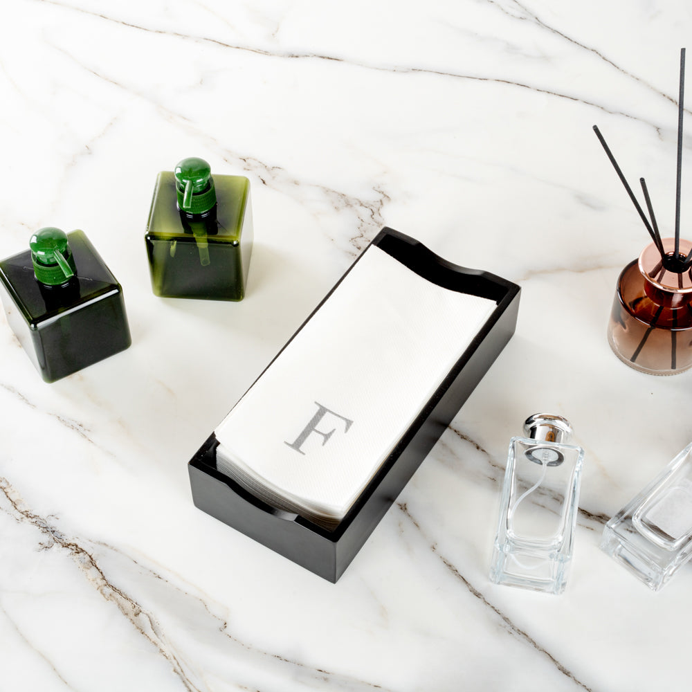 Luxenap Rectangle Silver Letter F White Paper Linen-Feel Guest Towel / Napkin - Air Laid, Sans Serif Font - 15 3/4" x 8" - 2000 count box