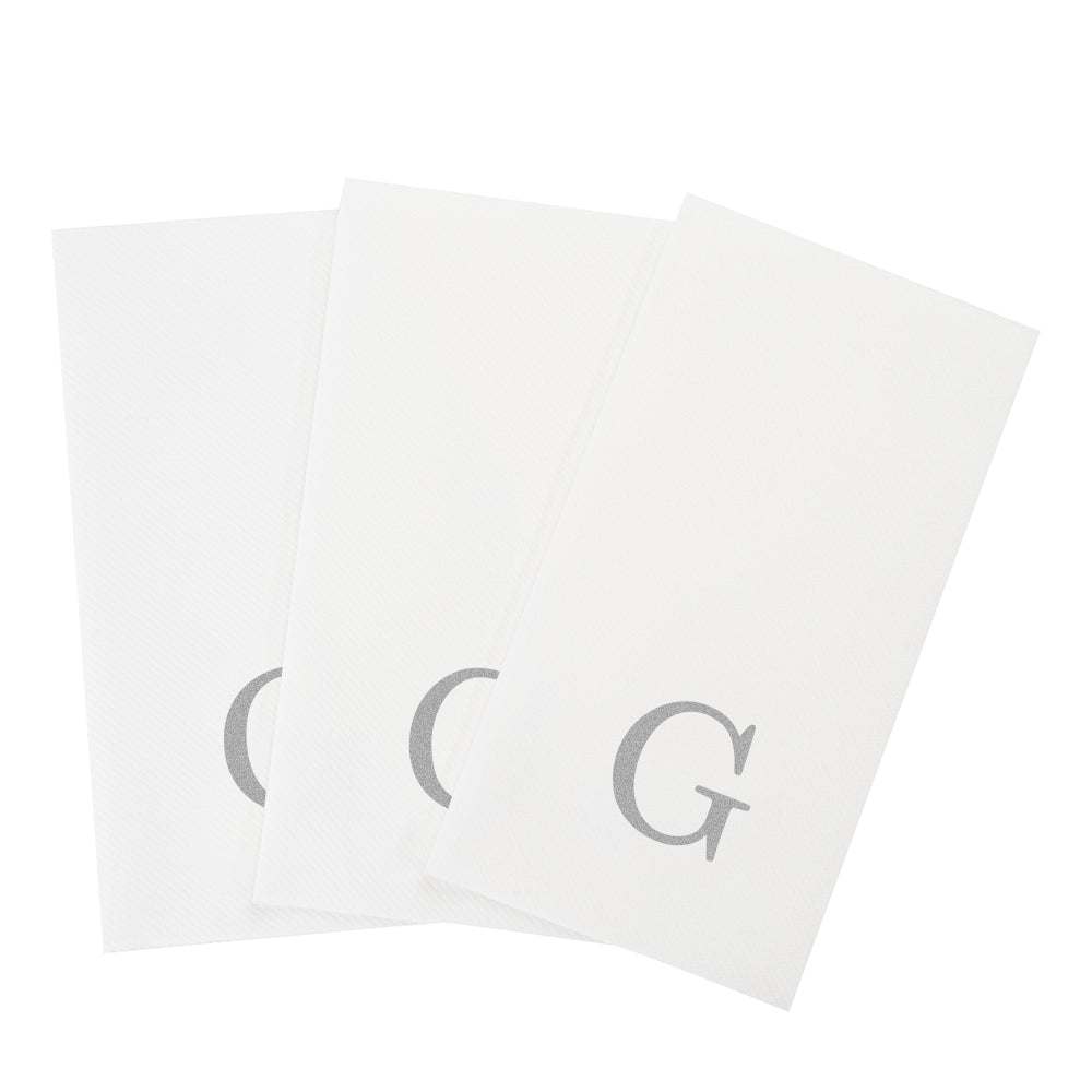 Luxenap Rectangle Silver Letter G White Paper Linen-Feel Guest Towel / Napkin - Air Laid, Sans Serif Font - 15 3/4" x 8" - 2000 count box