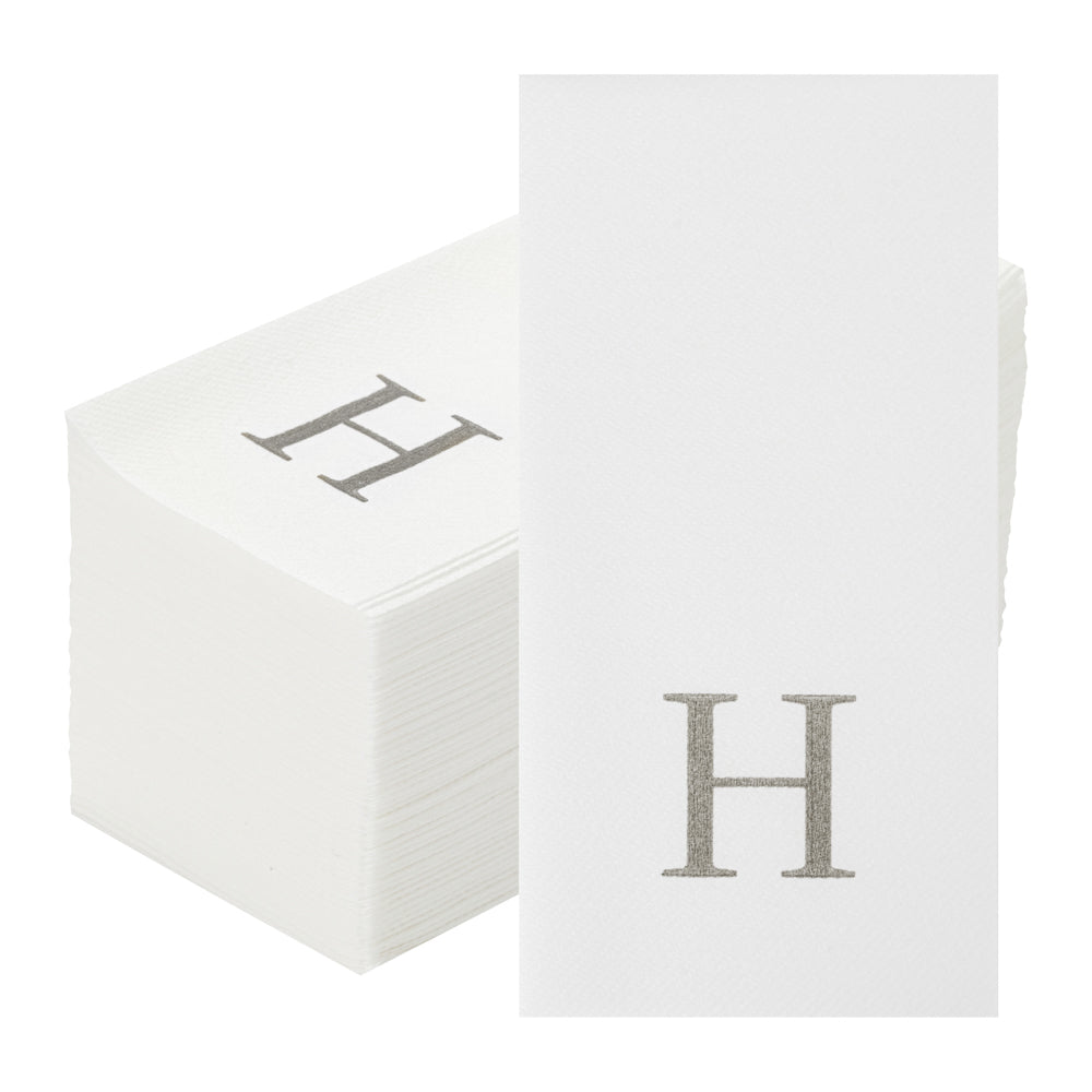 Luxenap Rectangle Silver Letter H White Paper Linen-Feel Guest Towel / Napkin - Air Laid, Sans Serif Font - 15 3/4" x 8" - 50 count box