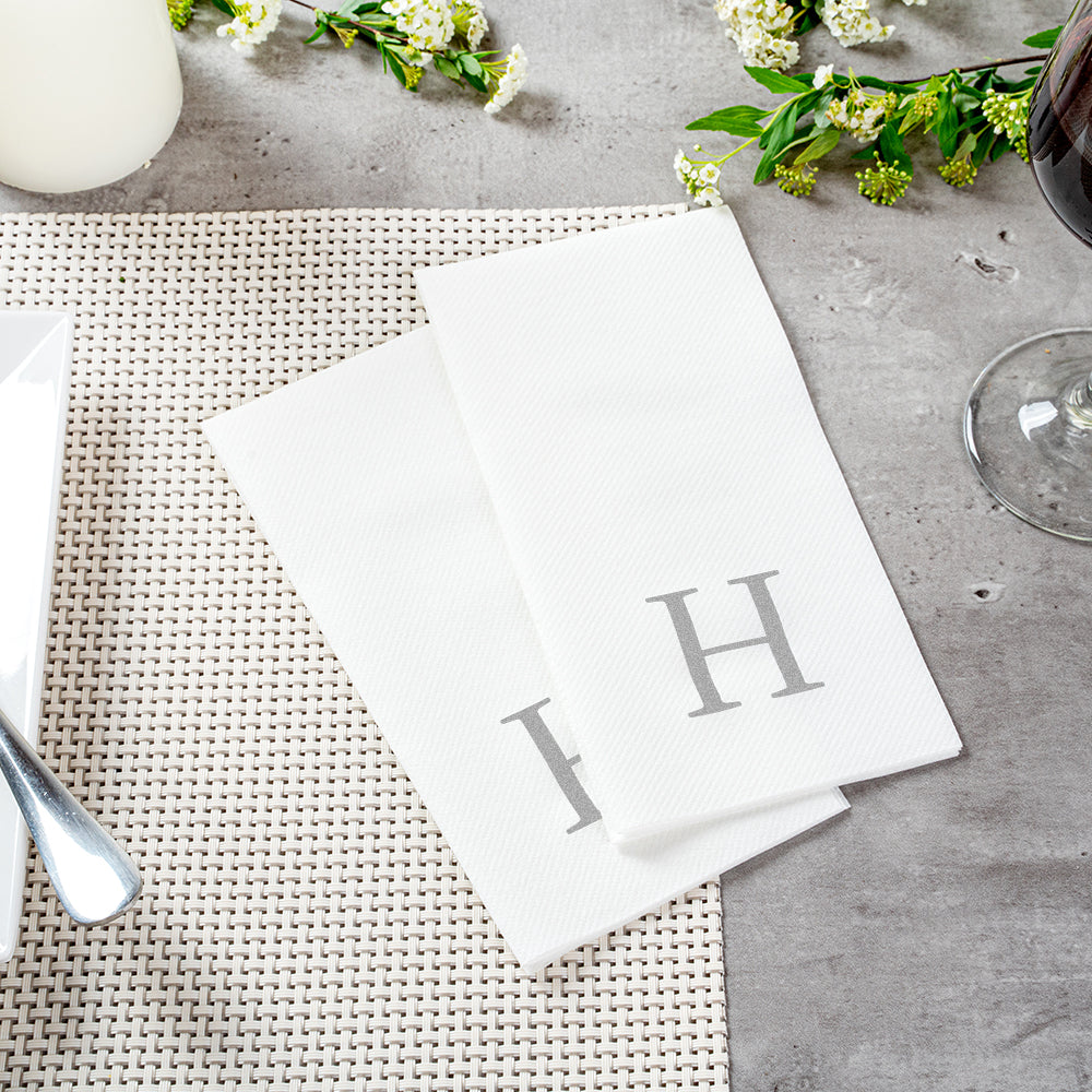 Luxenap Rectangle Silver Letter H White Paper Linen-Feel Guest Towel / Napkin - Air Laid, Sans Serif Font - 15 3/4" x 8" - 50 count box