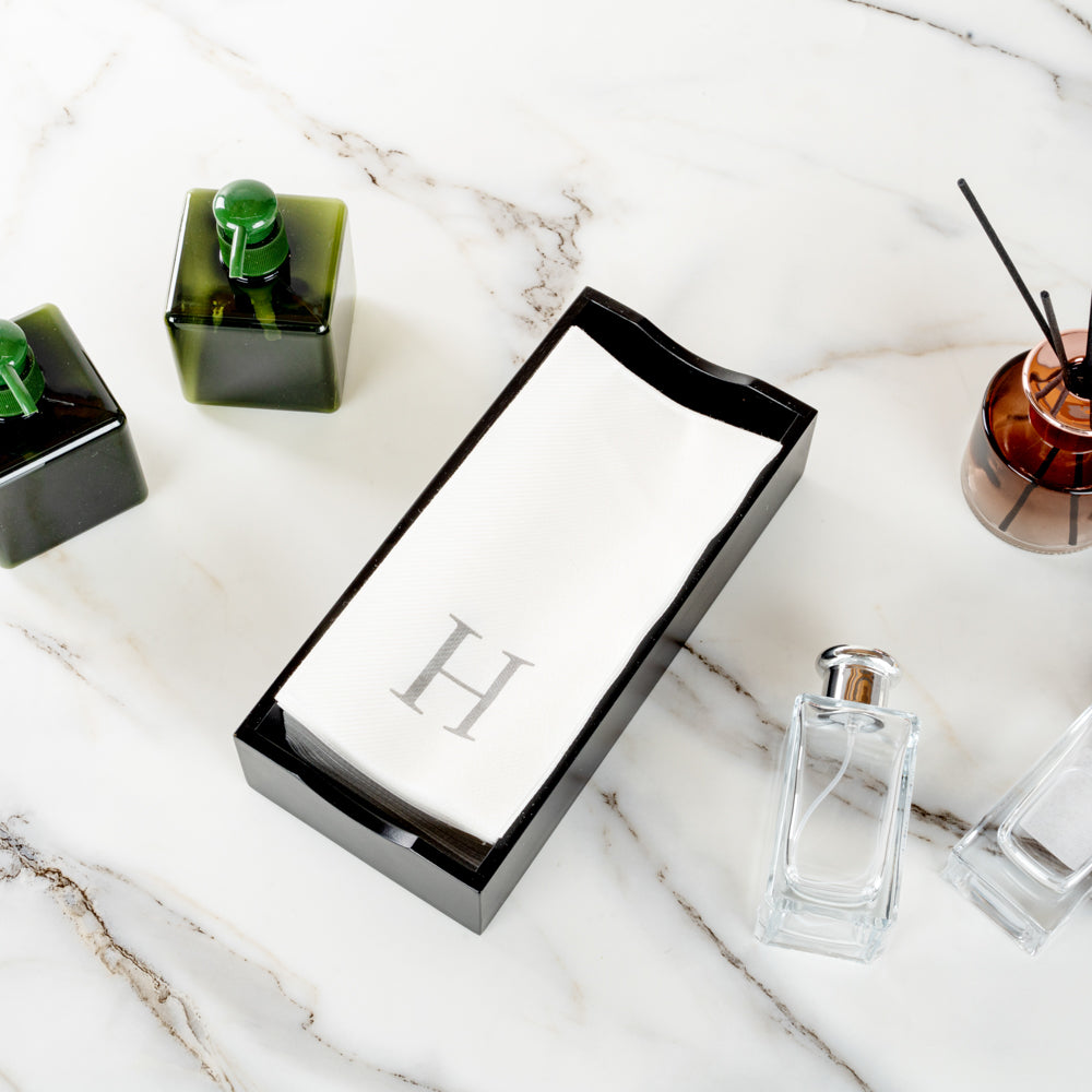 Luxenap Rectangle Silver Letter H White Paper Linen-Feel Guest Towel / Napkin - Air Laid, Sans Serif Font - 15 3/4" x 8" - 50 count box