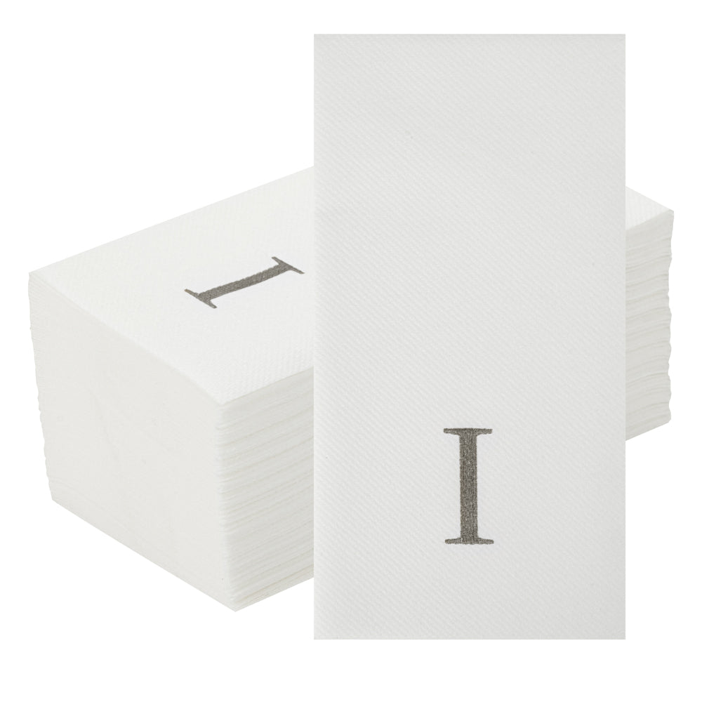 Luxenap Rectangle Silver Letter I White Paper Linen-Feel Guest Towel / Napkin - Air Laid, Sans Serif Font - 15 3/4" x 8" - 50 count box