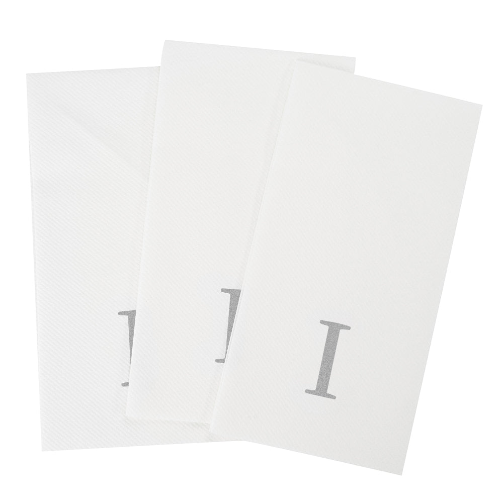 Luxenap Rectangle Silver Letter I White Paper Linen-Feel Guest Towel / Napkin - Air Laid, Sans Serif Font - 15 3/4" x 8" - 50 count box